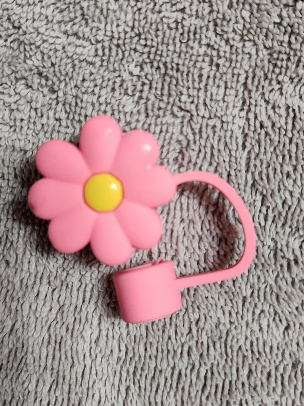 Sparkly Pink Silicone Ring, Pom Pom Keychain, Flower Straw Topper, & Candle - Picture 4 of 5